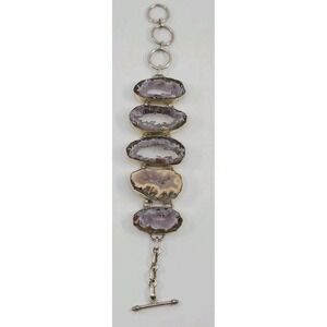 Sterling Silver 925 Purple‎ Natural Geode Crystal Stone Bracelet